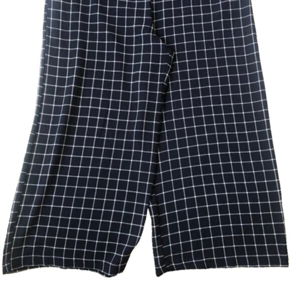 Anthropologie Monteau window pane plaid wide leg navy and white jumpsuit - Picture 5 of 15